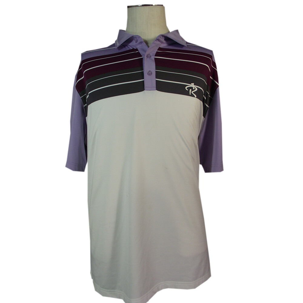 Levelwear golf polo shirt men's 2XL XXL white purple stripe Dri-Fit Rossmere